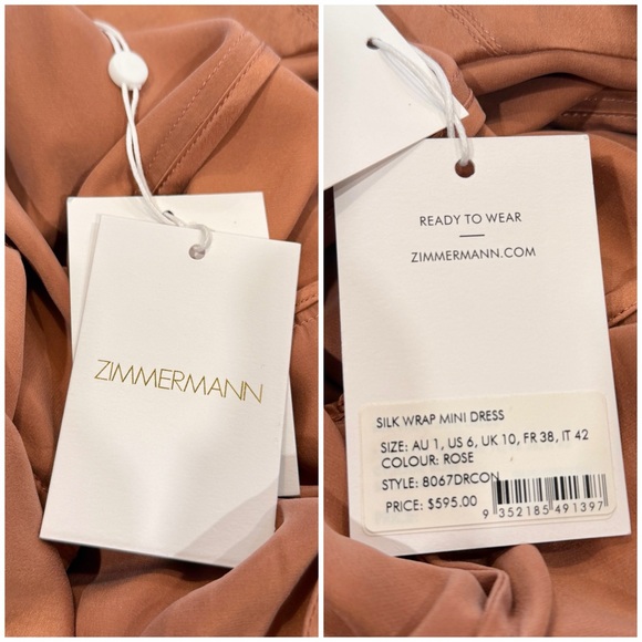 🩷 Zimmermann Silk Wrap Sash Tie Mini Dress Rose Pink AU 1 Small S - Picture 16 of 16